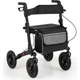 Costway Rollator Gehhilfe mit Luftbereifung faltbar bis 140 kg Schwarz