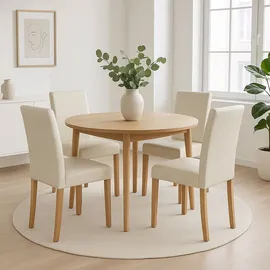 Mendler 2er-Set Esszimmerstuhl Stuhl Küchenstuhl Littau Leder, weiß, helle Beine