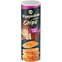 BONASIA Poppadom Lentil Chips Sweet Chilli – Süßlich-pikante Linsenchips aus 63 % Linsenmehl, glutenfrei, vegan (1 x 70 g)