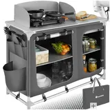 Tectake tectake® Campingküche Luxus mit 4 Fächern, faltbar, mit viel Stauraum, Windschutz und Spülbecken, 116 x 52 x 107 cm