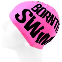 BornToSwim Schwimmkappe mit Hai Motive Rosa Jugendliche und Erwachsene Badekappe aus Silikon, Rosa/Schwarz, One Size fits All, Cap-RE-U-A-O-PIN