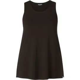 Base Level Curvy "ABBIGALE", Damen, Gr. 44, schwarz, Jersey, Obermaterial: 94% Viskose, 6% Elasthan, unifarben, Basic, figurumspielend hüftbedeckend, Rundhals, Shirts Longshirt, ärmellos, seitlich geschlitzt