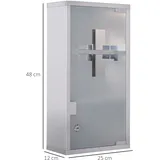 Medizinschrank Aus Edelstahl Arzneischrank Zur Medikamenten-aufbewahrung, Abschließbar Medikamentenschrank Mit 3 Fächer, Glastür 25 X 12 X 48 Cm, Silber