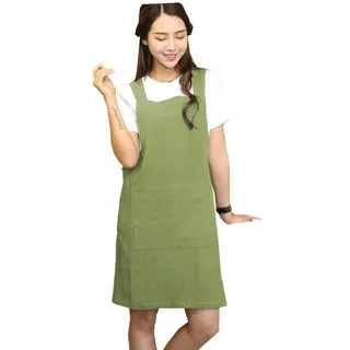 BBYBBS H-Schulterriemen, weiche Baumwoll-Leinen-Schürze, einfarbig, Neckholder, Kreuzbandage, Schürzen, japanischer Stil, X-Form, Küche, Kochen, Kleidung, Koch, Sommer-Passform, flaches Grasgrün - M