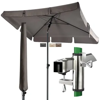 4smile Sonnenschirm Balkon + Sonnenschirmhalter Balkongeländer + Sonnenschirm Schutzhülle - SET Sonnenschutz Balkon mit UV50+ Sonnenschirm rechteckig 200x125cm SunnyShade Plus, Taupe