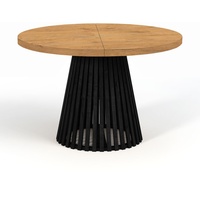 Runder Ausziehbarer Tisch für Esszimmer, DOVER - Industrial/Loft Still mit Lamellenbeine, Durchmesser: 110 / 160 cm, Farbe: Eiche Lancelot / Schwarz