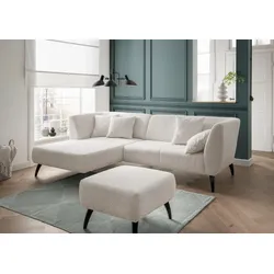 Ecksofa INOSIGN "Colori L-Form", weiß, B:264cm H:80cm T:160cm, 100% Polyester, Sofas, Holzfußfarbe wählbar, inkl. 4x Zierkissen