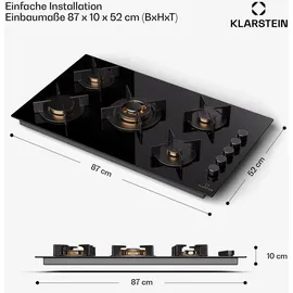 Klarstein Gaskocher 5 Flammig, Einbau-Gaskocher für Innenbereich & Wohnmobil, 10400W Edelstahl-Gaskocher, 5 Flammen Gaskocher, Gasherde mit Snapjet-Brenner,