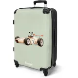 NoBoringSuitcases.com® Koffer Kinder Groß 67x43x25 cm Reisekoffer Kinderkoffer mit 4 Rollen Leicht Trolley Große M Hartschalenkoffer Flugzeug Rennwagen - Grün - Retro