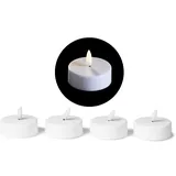 LED Teelicht groß mit Timer - 4er Set Warmweiß LED Kerze 3D Flamme flackernd - LED Teelicht groß 6cm Weiß Kunststoff 1x Batterie CR2032 benötigt - Teelichter LED für Kerzenpick auf Adventskranz