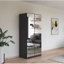 Rauch Drehtürenschrank RAUCH "Reflect", grau (graumetallic), B:91cm H:197cm T:54cm, Holzwerkstoff, Schränke, Drehtürenschrank, mit Spiegelfront, inkl. praktischer Inneneinteilung und Stoffboxen-Set