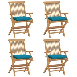vidaXL Gartenstühle mit Hellblauen Kissen 4 Stk. Massivholz Teak