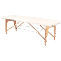 Activeshop Massageliege Klappbar Massagetisch Kosmetikliege Behandlungsliege Massage table Komfort Wood mit 2 Zonen höhenverstellbaren Holz-Füßen und Premium-PU-Leder mit Tragetasche Cream