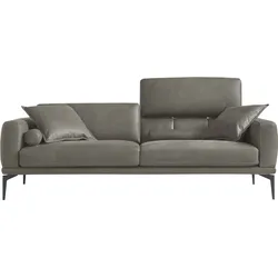 2,5-Sitzer EGOITALIANO "Masu, Designsofa mit erstklassigem Sitzkomfort", grau (zinn), B:218cm H:95cm T:97cm, LEDER BACIO hat eine weiche und wachsartige Hand mit halb undurchsichtigem Aussehen. Es handelt sich um ein Naturleder, das die ursprünglichen Eigenschaften der Lederhäute nicht verändert. Das Vorhandensein von verheilten Narben, Körnungsunterschiede, Falten, Adern, Unterschiede in den Farbtönen und andere Spuren, die die Natur auf diesen Fellen hinterlassen hat, sind ein Beweis für die absolute Echtheit und das Zeugnis ihres großen Wertes., Sofas, inkl. 2 Kissenrollen, Rückenelemente manuell verstellbar, Metallfüße