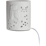 Gilde Tischleuchte Porzellan Lampe Ellipse Eulenpaar weiß 28cm