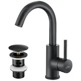 Auralum Max Waschtischarmatur 360° Drehbar Wasserhahn Einhandmischer Küchenarmatur Badarmatur Einhandmischer Wasserhahn Bad mit Pop Up, Schwarz schwarz