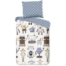 Good Morning "Robo", blau, B/L: 100cm x 135cm, 1 Stk., 1 Stk., Renforcé, B/L: 60cm x 40cm, 2 teilig, bunt,