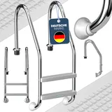 poolomio® Poolleiter Edelstahl Easy Entry Standard 2-stufig für Pools über 0,90 m Höhe | Schwimmbadleiter mit Anti-Rutsch-Stufen | V2A Edelstahlleiter hochglanzpoliert, belastbar bis 120 kg