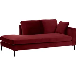 Recamiere LEONIQUE "Cozy", rot, B:195cm H:80cm T:97cm, Samtoptik (100% Polyester), Struktur (100% Polyester), Sofas, Chaiselongue, mit losen Kissen und Metallbeinen, Armlehne links oder rechts wählbar
