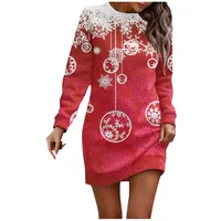 Warehouse Deal Retourenware, Weihnachtsoutfit Damen Ugly Christmas Sweater Weihnachten Druck Rundhals Pullover Kleid Casual Wickelkleid Freizeitkleid Rockabilly Kleider Damen Kleid Damen(Red,S)