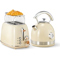 Wiltal Toaster Retro 2 Scheiben, 6 Einstellbare Bräunungstufen, mit hochwertige Brötchenaufsatz, Aufwärmen-Auftauen-Abbrechenfuktion,Countdown-Anzeige (milchig)