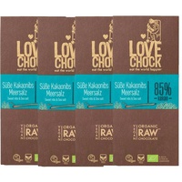 Lovechock Bio rohe Schokolade, Süße Kakaonibs-Meersalz, Tafel 4x70 g Schokolade