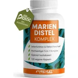 ProFuel Mariendistel Kapseln hochdosiert 120x - 5-fach-Komplex mit Artischocke, Löwenzahn, Desmodium - Leberfunktion & Fettstoffwechsel - 200 mg Silymarin pro Tag - Vorrat für 4 Monate