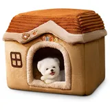 ALLSOPETS Hundehütte für Katzen Katzenhaus Hundehöhle Katzenhöhlenbett Innenbereich Faltbare Wasserdicht Wetterfester Haustierhaus mit Rutschfestem Boden für Kleine Hund Katze (Braun, M)