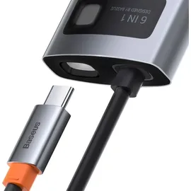 Baseus Metal Gleam USB-C zu 3x USB 3.0 + HDMI + USB-C PD + Ethernet RJ45 - USB 3.0 - 6 Ports), Dockingstation Hub Grau