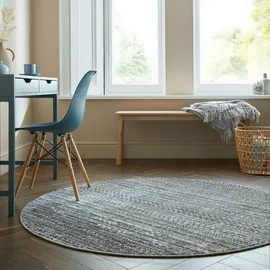KADIMA DESIGN Strapazierfähiger Geometrischer Wohnzimmer-Teppich in Naturfarben - `Perran` Serie. Farbe: Blau, Textil, Gestreift, Rund, 160x160 cm, | Kadima Design Teppich,