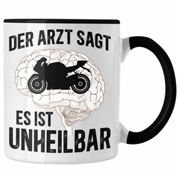 Trendation Tasse Trendation – Motorradfahrer Geschenk Männer Motorrad Tasse mit Spruch Kaffeetasse für Biker Herren schwarz