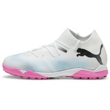 Puma Future 7 Match Tt + Mid Jr Soccer Shoes, Puma White-Puma Black-Poison Pink, 35