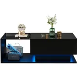 REDOM Couchtisch Teetisch Sofatisch Beistelltisch Wohnzimmertisch (mit 1 Schublade,100x50x32cm), mit Glasplatte und Schubladen, kratzfest schwarz