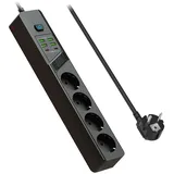 Steckdosenleiste, 4 Fach Steckdosenleiste Überspannungsschutz, Verteilersteckdose mit Schalter, Mehrfachsteckdose mit 4 USB-A und 2 USB-C, 1.8M Steckerleiste, für Küchen und Büro, Schwarz