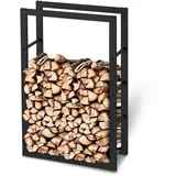 holz4home® Kaminholzregal aus Metall Schwarz inkl. Ofenhandschuh 60x25x100cm