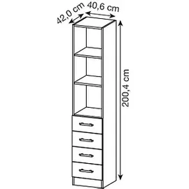 Hammerbacher Regalschrank weiß 40,6 x 42,0 x 200,4 cm