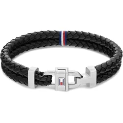 Armband TOMMY HILFIGER "Schmuck Edelstahl Armschmuck Lederarmband", grau (schwarz, edelstahlfarben), Armbänder, Herren, Leder-Edelstahl, Leder, Edelstahl
