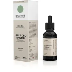 Biogrine CBD Oil 1000mg 10%-10ml|Natürlicher Geschmack|Entspannungsformel,Anti-Stress,Konzentration|Sublinguales CBD Öl|Wohlbefinden|Vegan