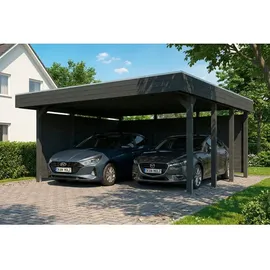 SKANHOLZ Doppelcarport Friesland 5,46 x 5,55 m anthrazit inkl. Seiten- und Rückwand Set C