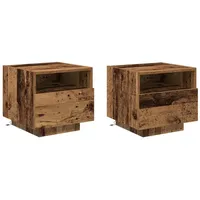 VidaXL Nachttische mit LED-Lichtern 2 Stück Altholz 40x39x37 cm
