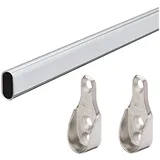 Gedotec Garderobenstange | OVAL | Schrankstange 1500 mm | 1 Stück Kleiderschrank-Stange mit 2 Stück Stangen-Befestigungen | Möbelrohr 30 x 15 mm | Schrank-Kleiderstange Chrom | Metall Schrankrohr