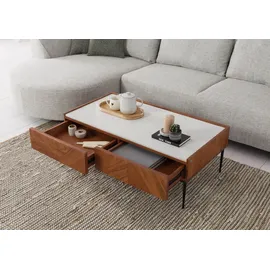 MASSIVMOEBEL24.DE Couchtisch Akazie Weiß 110 x 60 x 38 cm