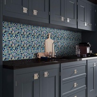 Fliesenaufkleber für Boden/Wand, für zum Abziehen und Aufkleben, Fliesenaufkleber für Wohnzimmer, Küche, Badezimmer, Dekoration, 20 cm x 20 cm x 10 Stück, blau-metallische Mosaik-Fliesenaufkleber