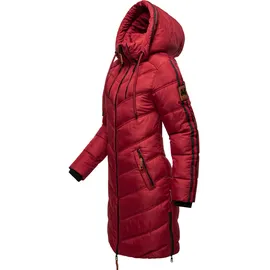 Marikoo Damen Wintermantel Warmer Steppmantel lang mit Verstellbarer Kapuze Armasa Dark Red Gr. S - S