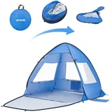 Vevor Strandmuschel Sonnenschutz für 2 Personen, UPF 50+ Schutz, Tragbares Strandzelt mit Tragetasche & Metallpfählen, Kompakter Strandsonnenschirm für Camping Angeln Picknick, Sonnenzelt