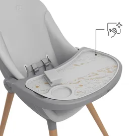 Kinderkraft FINI UP Hochstuhl 3 in 1, Baby Hochstuhl mit Wippe, mitwachsend bis 20 kg, verstellbares Tablett, 5-Punkt-Gurt, Neugeborenen-Einlage, Holzbeine, Grau
