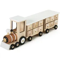 BRUBAKER Weihnachtszug Eisenbahn Adventskalender aus Holz Naturfarben Weiß 46 x 9,5 x 10,7 cm