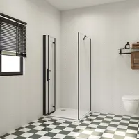 B:80xT:100xH:185cm 6mm ESG Nano Glas Schwarz Nischentür Falttür mit Seitenwan Eckeinstieg Duschkabine - Transparent/Schwarz