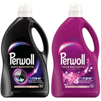 PERWOLL Flüssig-Set 2x 52 Waschladungen (104WL) 1x Black & 1x Color Blütenrausch, Feinwaschmittel-Set reinigt sanft und erneuert Farben und Fasern, mit Dreifach-Renew-Technologie