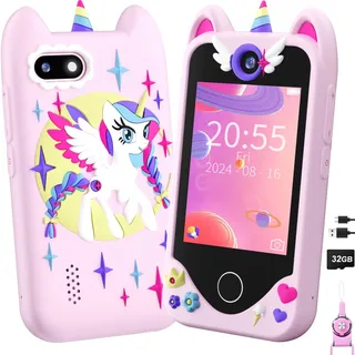 Kinder Handy Smartphone Mädchen Geschenke - Weihnachten Geburtstag Geschenke ab 3 4 5 6 Jahre Mädchen, Kinderhandy Spielzeug mit Touchscreen, Dual-Kameras, Lernen, Musik-Player (Rosa)